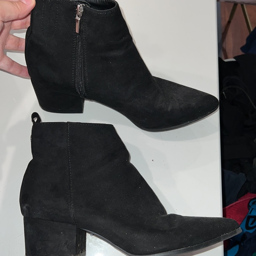 Black boots, silver zipper 2 inch heel